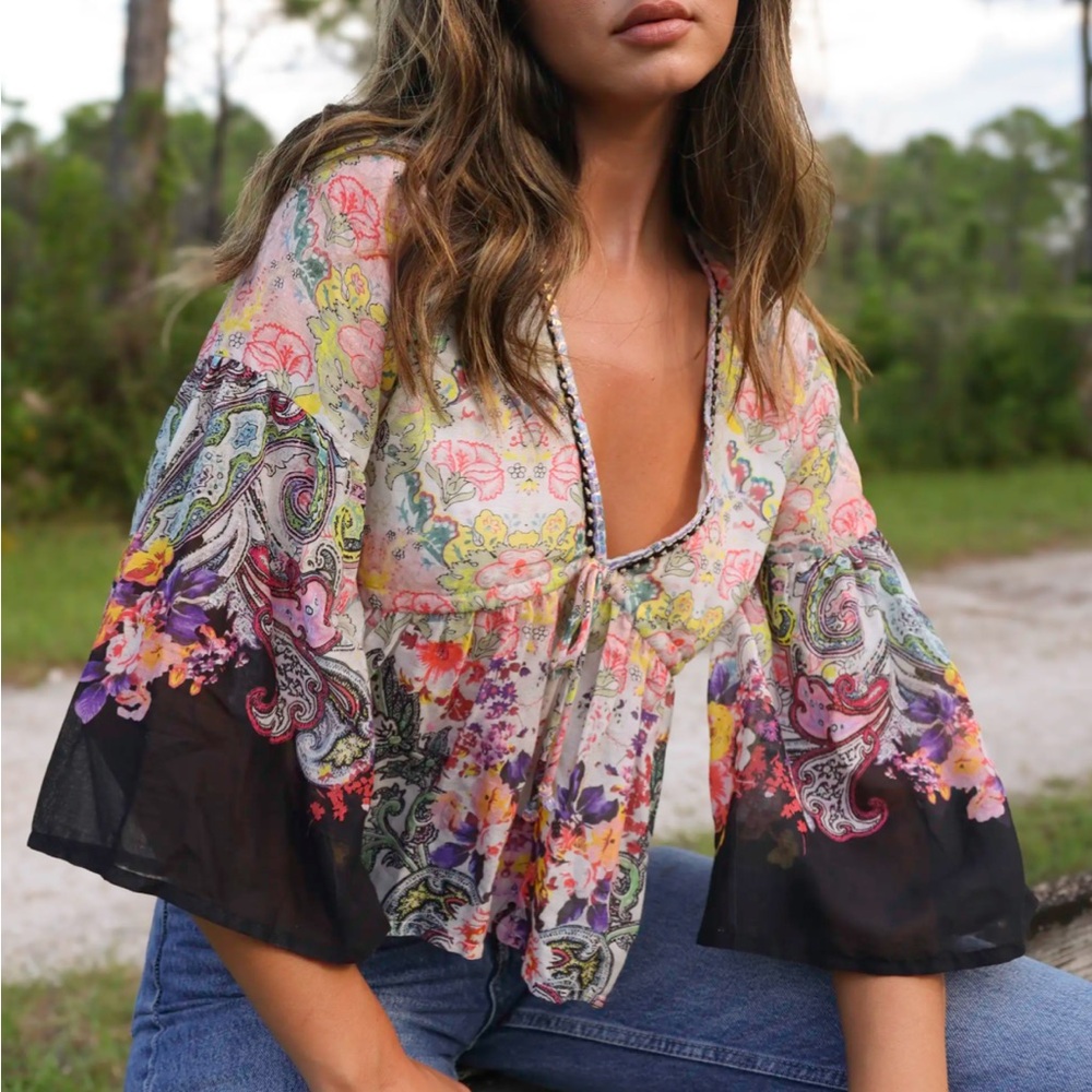 Isabella Cotton Top - Black Multicolored M